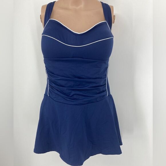 Nip Tuck Swimsuit One Piece Multi Fit Cup Size 10 Blue/White Color - Picture 1 of 6